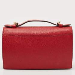 Pre Owned Moschino Red Leather Heart Clasp Flap Top Handle Bag