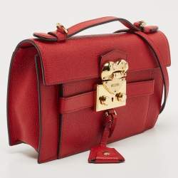 Pre Owned Moschino Red Leather Heart Clasp Flap Top Handle Bag