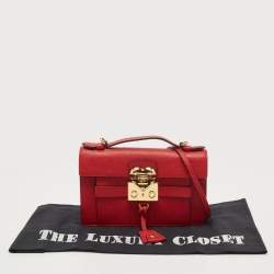 Pre Owned Moschino Red Leather Heart Clasp Flap Top Handle Bag