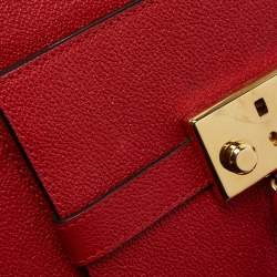 Pre Owned Moschino Red Leather Heart Clasp Flap Top Handle Bag