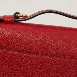 Pre Owned Moschino Red Leather Heart Clasp Flap Top Handle Bag