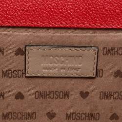 Pre Owned Moschino Red Leather Heart Clasp Flap Top Handle Bag