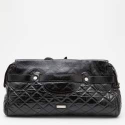 Pre Owned Moschino Black Quilted Patent Leather Oversize Clutch