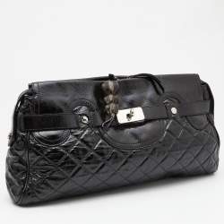 Pre Owned Moschino Black Quilted Patent Leather Oversize Clutch