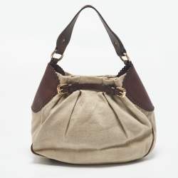 Moschino Beige/Brown Canvas and Leather Hobo