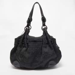 Pre Owned Moschino Black Jacquard Canvas and Patent Leather Padlock Hobo
