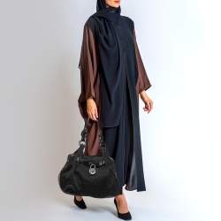 Pre Owned Moschino Black Jacquard Canvas and Patent Leather Padlock Hobo