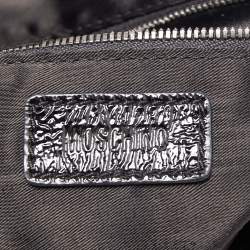 Pre Owned Moschino Black Jacquard Canvas and Patent Leather Padlock Hobo