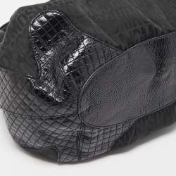 Pre Owned Moschino Black Jacquard Canvas and Patent Leather Padlock Hobo