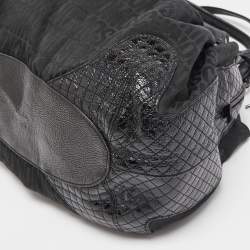 Pre Owned Moschino Black Jacquard Canvas and Patent Leather Padlock Hobo