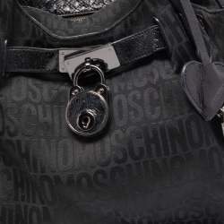 Pre Owned Moschino Black Jacquard Canvas and Patent Leather Padlock Hobo