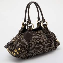 Moschino Brown/Beige Monogram Canvas and Leather Satchel