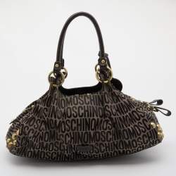 Moschino Brown/Beige Monogram Canvas and Leather Satchel