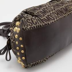 Moschino Brown/Beige Monogram Canvas and Leather Satchel