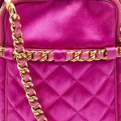 Pre Owned Moschino Pink Quilted Satin Chain Detail Crossbody Bag 