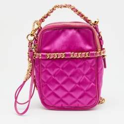 Pre Owned Moschino Pink Quilted Satin Chain Detail Crossbody Bag 
