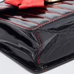 Pre Owned Moschino Black Quilted Patent Leather Bow Crossbody Bag