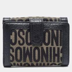 Pre Owned Moschino Black Monogram Canvas and Leather French Flap Wallet
