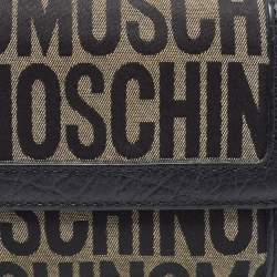 Pre Owned Moschino Black Monogram Canvas and Leather French Flap Wallet