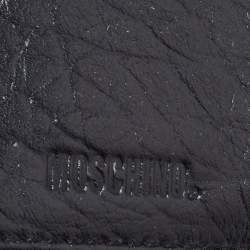 Pre Owned Moschino Black Monogram Canvas and Leather French Flap Wallet