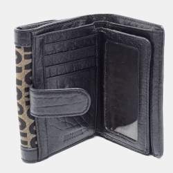 Pre Owned Moschino Black Monogram Canvas and Leather French Flap Wallet