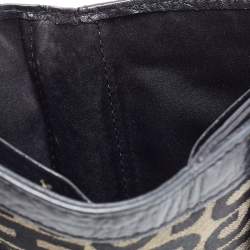 Pre Owned Moschino Black Monogram Canvas and Leather French Flap Wallet