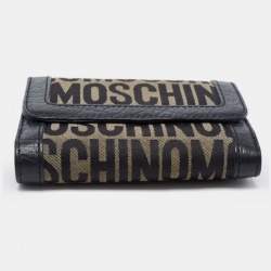 Pre Owned Moschino Black Monogram Canvas and Leather French Flap Wallet