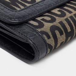 Pre Owned Moschino Black Monogram Canvas and Leather French Flap Wallet