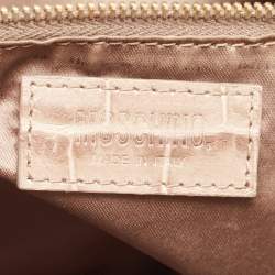 Moschino Beige Croc Embossed Leather  Heart Charm Dome Satchel