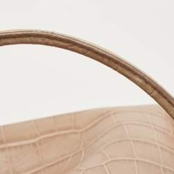 Moschino Beige Croc Embossed Leather  Heart Charm Dome Satchel
