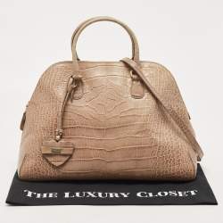 Moschino Beige Croc Embossed Leather  Heart Charm Dome Satchel