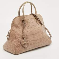 Moschino Beige Croc Embossed Leather  Heart Charm Dome Satchel