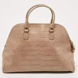 Moschino Beige Croc Embossed Leather  Heart Charm Dome Satchel