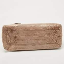 Moschino Beige Croc Embossed Leather  Heart Charm Dome Satchel