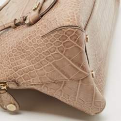 Moschino Beige Croc Embossed Leather  Heart Charm Dome Satchel