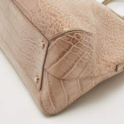 Moschino Beige Croc Embossed Leather  Heart Charm Dome Satchel
