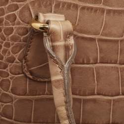 Moschino Beige Croc Embossed Leather  Heart Charm Dome Satchel