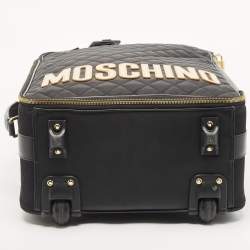Moschino Black Quilted Nylon and Leather Classic Logo Carry On Rolling Luggage 