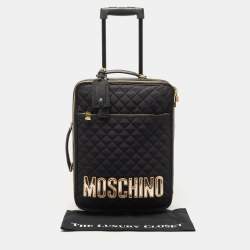 Moschino Black Quilted Nylon and Leather Classic Logo Carry On Rolling Luggage 