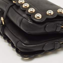 Pre Owned Moschino Black Leather Studded Flap Shoulder Bag