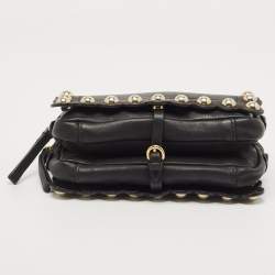 Pre Owned Moschino Black Leather Studded Flap Shoulder Bag