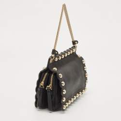 Pre Owned Moschino Black Leather Studded Flap Shoulder Bag