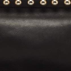 Pre Owned Moschino Black Leather Studded Flap Shoulder Bag