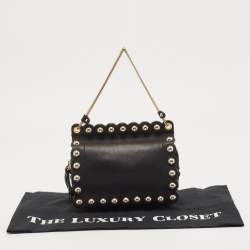 Pre Owned Moschino Black Leather Studded Flap Shoulder Bag
