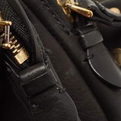Pre Owned Moschino Black Leather Studded Flap Shoulder Bag