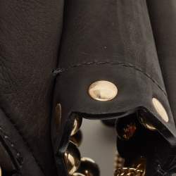 Pre Owned Moschino Black Leather Studded Flap Shoulder Bag