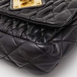 Moschino Black Quilted Leather Trunlock Flap Shoulder Bag