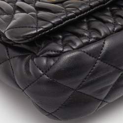 Moschino Black Quilted Leather Trunlock Flap Shoulder Bag