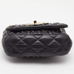 Moschino Black Quilted Leather Trunlock Flap Shoulder Bag