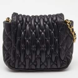 Moschino Black Quilted Leather Trunlock Flap Shoulder Bag